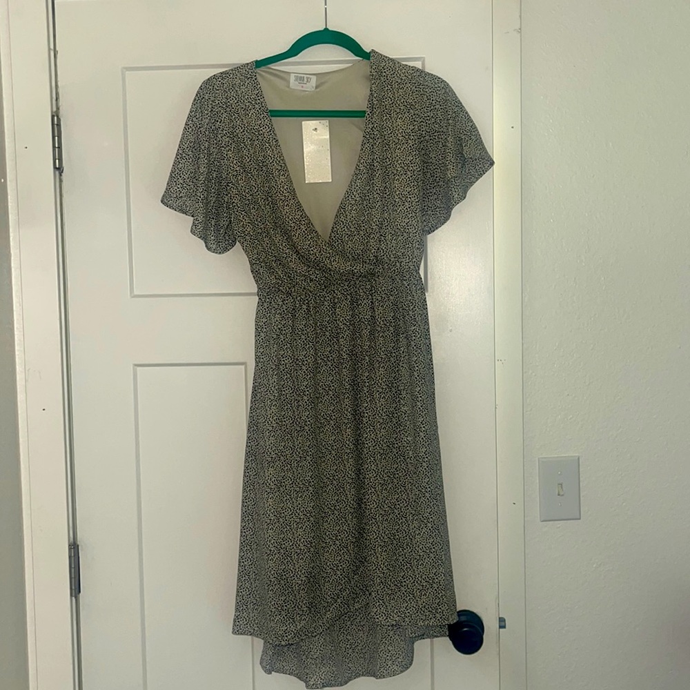 Flutter sleeve, high/low, wrap dress, animal print